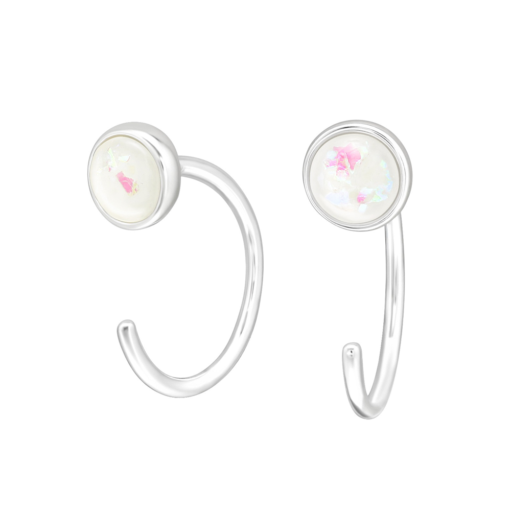 Ear Huggies - Hoops örhängen i äkta silver med vita opaliter