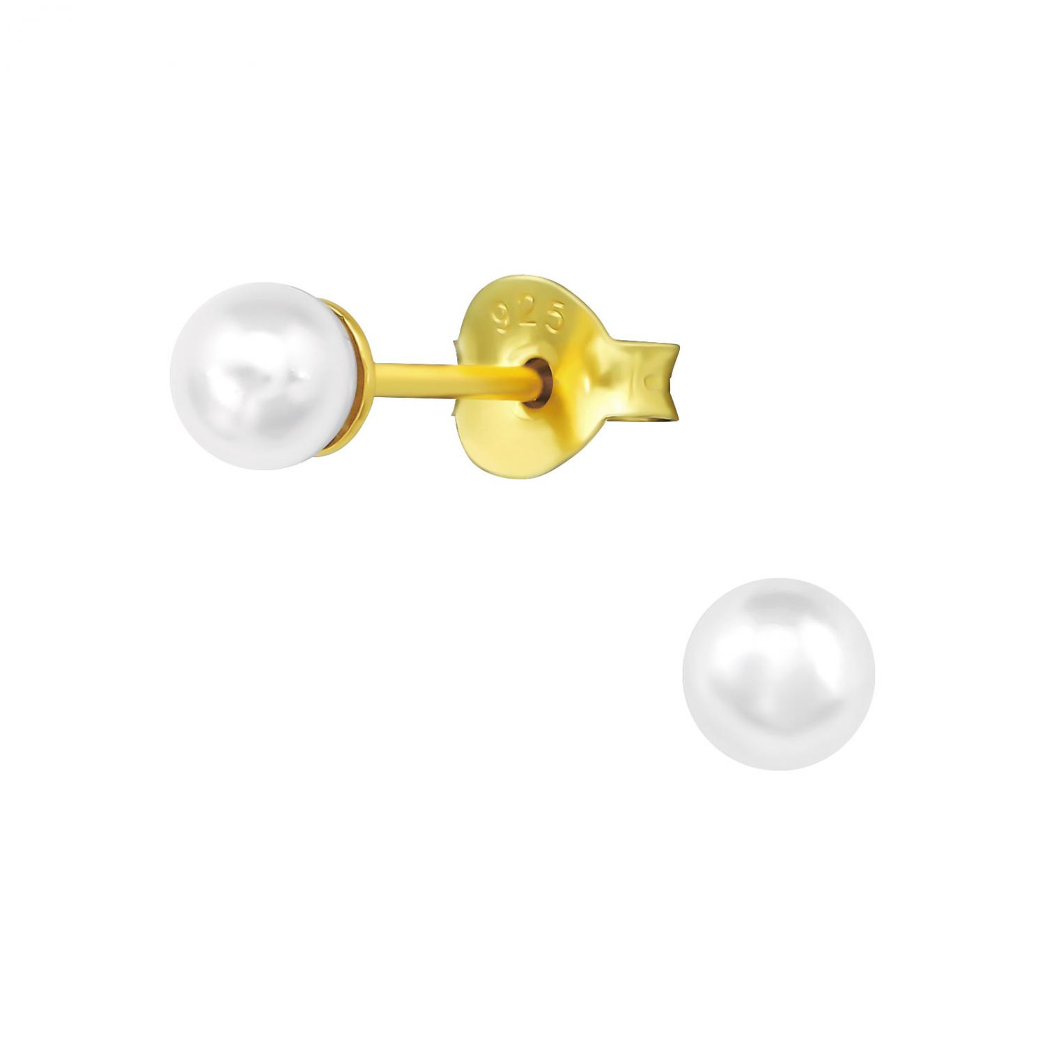 4 mm rund vit pärla - Pärlörhängen - Studs i 18k guldpläterat silver