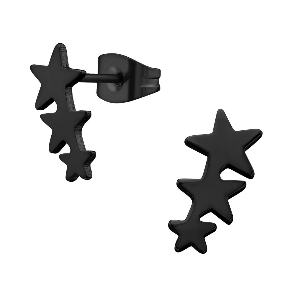 Stjärnor på rad - Studs - Örhängen i svart kirurgiskt stål