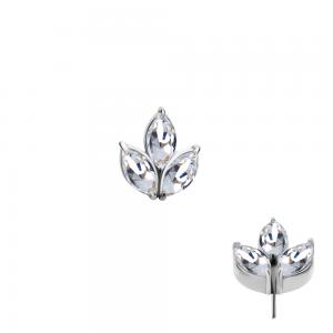 Lotus - Push fit topp - Threadless piercingsmycke med tre vita kristaller