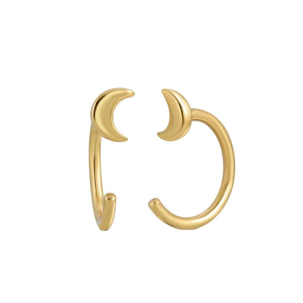 Ear Huggies - Hoops örhängen med måne - 18k guldpläterat äkta silver