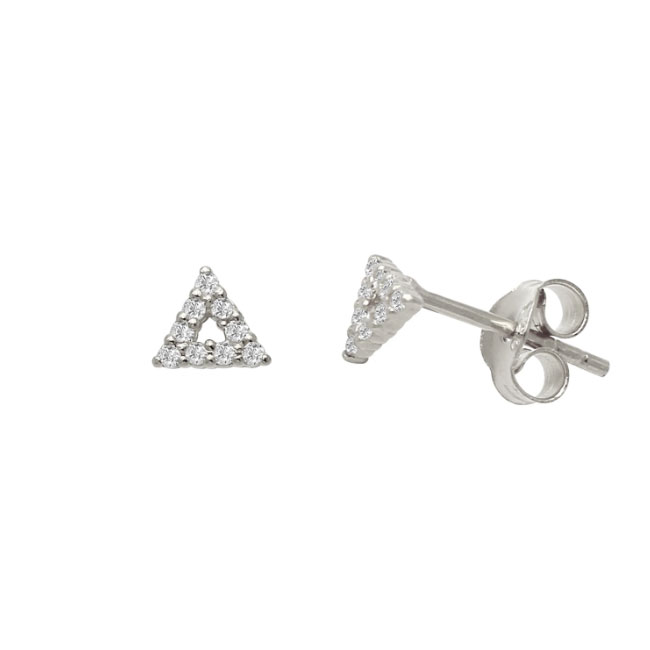 Triangel med vita stenar - Studs - Örhängen i äkta silver