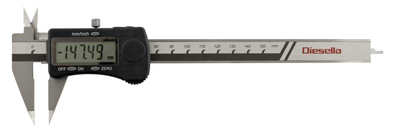 Digitalt skjutmått 0-150 mm med spetsiga käftar Diesella