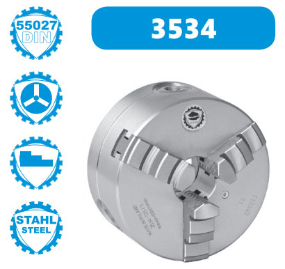 Svarvchuck 3-backs 125 mm DIN 55027 kona 3 Bison