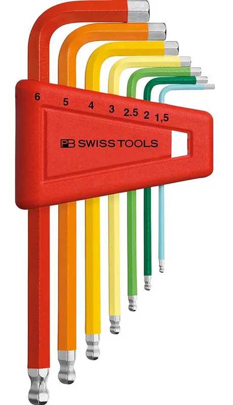 Insexnyckelsats 1,5-6 mm 7 st PB Swiss Tools med kula kort Rainbow