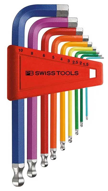 Insexnyckelsats 1,5-10 mm 9 st PB Swiss Tools med kula kort Rainbow