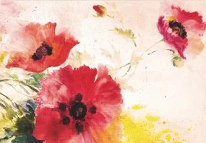 Watercolor Poppies, Notecard Box, 14 cards