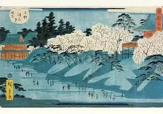 The snowcovered banks of the Sumida rive, Postcard