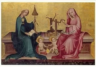Mary and Elizabeth with their Children, doing Domestic Work, Postcard