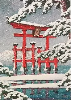 Snow at Miyajima Shrine, July 1929, Postcard