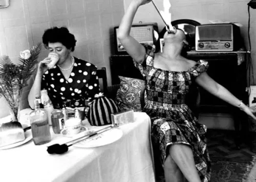Women Fire-eaters having breakfast, Greeting Card
