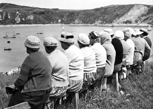 The knitting circle's outing to Lulworth Cove, Dorset, 1950s, Greeting card