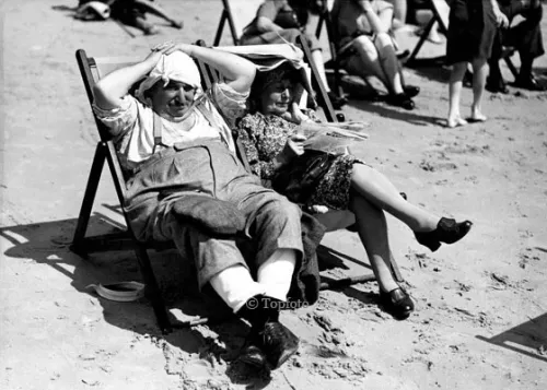 Sunbathing on Bournemouth Beach, 1946 , Greeting card