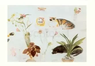 Cats and Flowers , Greeting Card