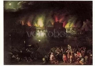 Troy burning, Postcard