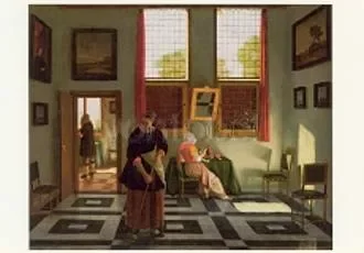 Interior with Painter, Woman reading, ... c. 1665-1670, Postcard
