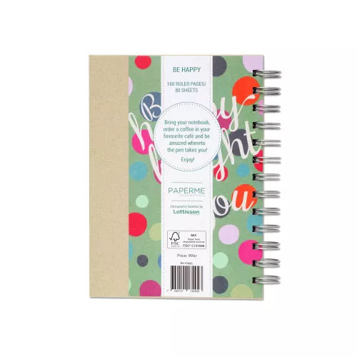 Be Happy, Spiralbunden Anteckningsbok, 80 sidor