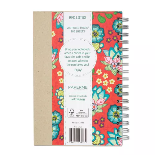 Red Lotus, Spiralbunden Anteckningsbok, 100 sidor
