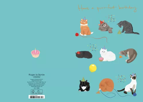 Nine Cats on Pink , Greeting Card