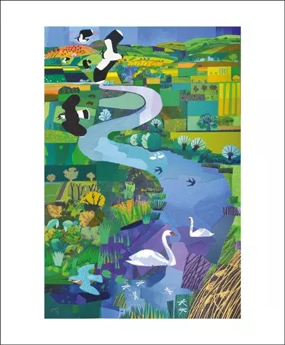 Swans on the River, Greeting Card