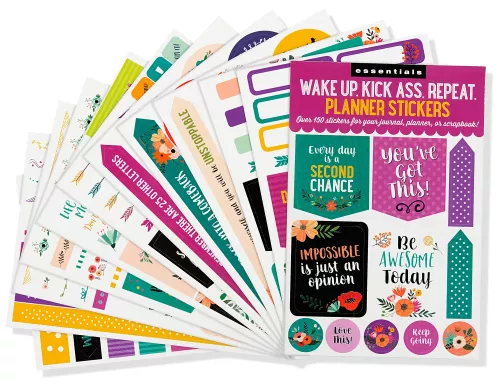 Essentials Wake Up, Kick Ass, Repeat., Planners Stickers