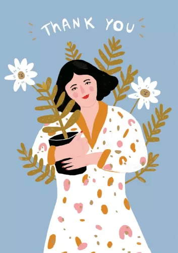 Woman With Potted Flower Petite Card
