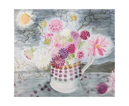 Dahlias, Dark Sky, Greeting Card