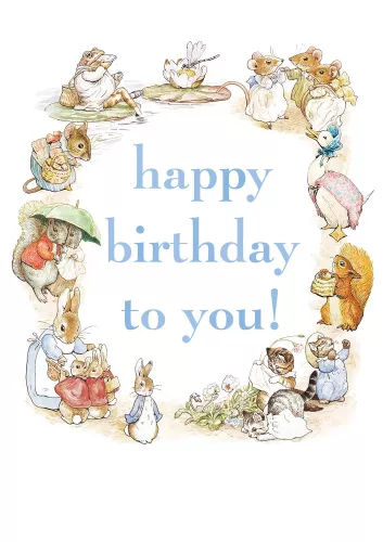 Blue HB with character border, Greeting Card