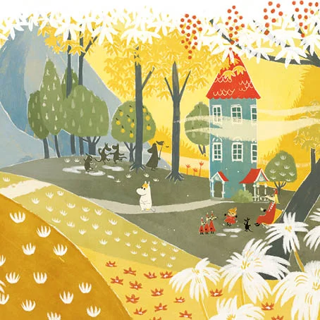 Moomin square blue house, Greeting Card