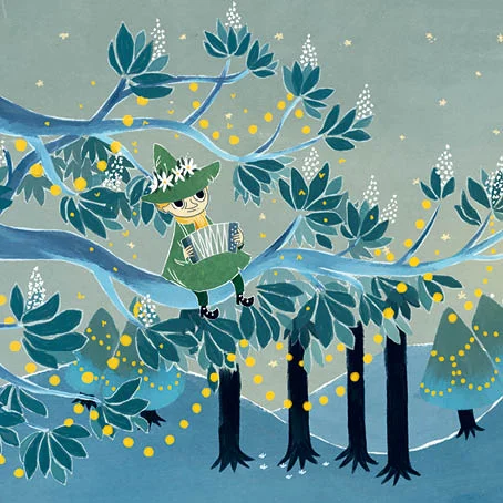 Moomin square Snufkin tree, Greeting Card