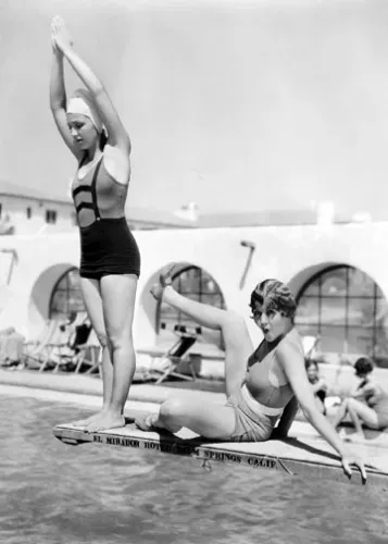 Two Women on Dive Board, Greeting Card