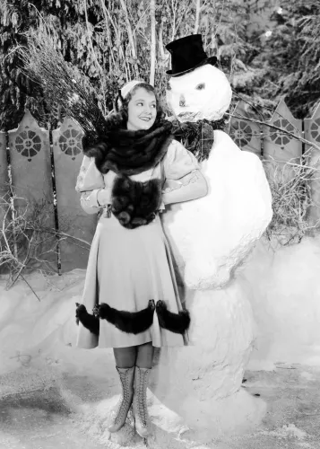 Woman with Snowman, Greeting Card
