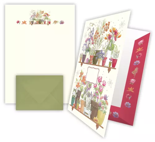 Flower Pots, Writing Paper in Keepsake Folder