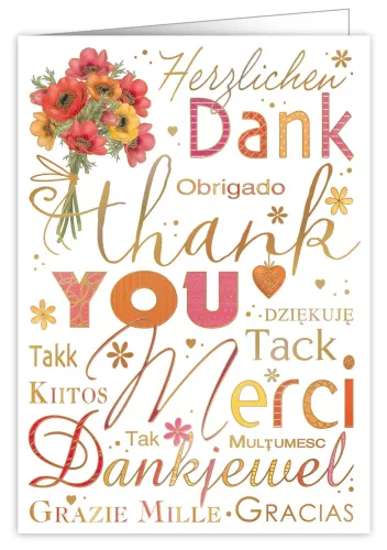 Thank You In Different Languages, Extra Large Greeting Card