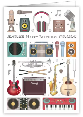 Happy Birthday, Instruments, Boom Box, Speakers, etc. Greeting Card