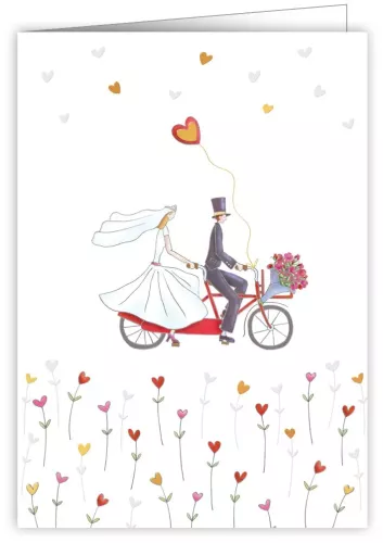 Wedding couple on bike, Greeting Card