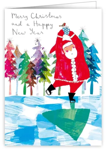 Santa Ice-skating, Greeting Card