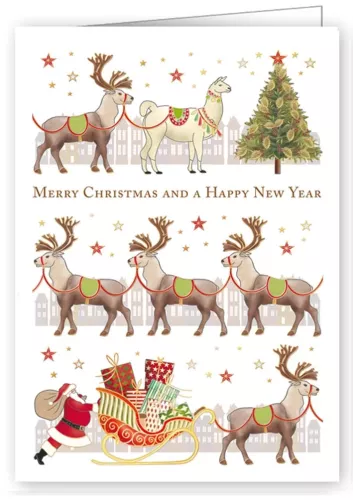 Reindeer And Santa With Exotic Guest, Mini Cards