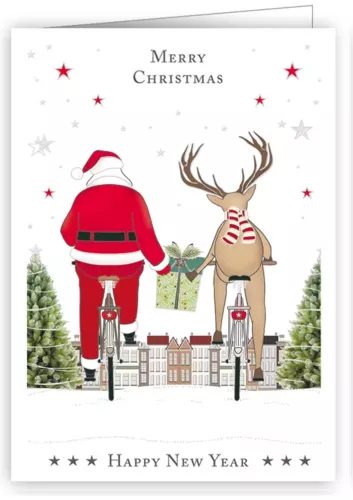 Santa and Reindeer Cycling, Minicard