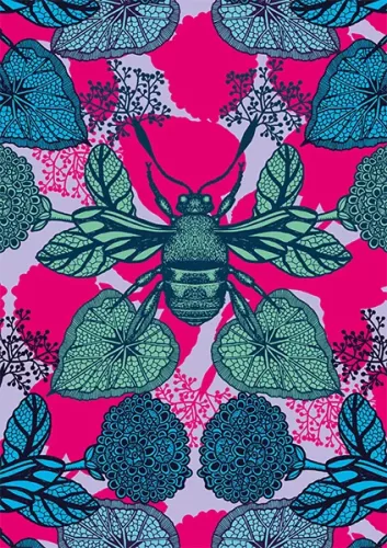 Pink Bee & Leaves, Everyday Single Card
