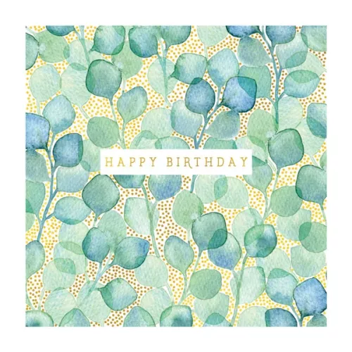 Happy Birthday Green Leaves Gold Dots, Everyday Single Card