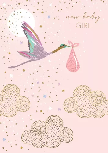 Baby Girl Stork, Everyday Single Card