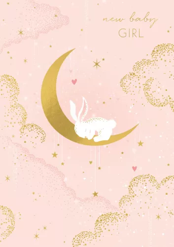 Baby Girl Bunny & Moon, Everyday Single Card