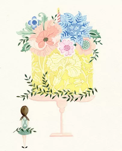 Girl & Floral Cake, Everyday Single Card