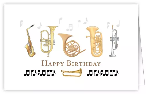 Happy Birthday, Brass Instruments, Horisontal, Greeting Card