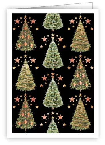 Christmas Trees On Black Background, Mini Cards