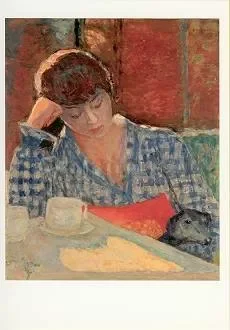 Wrapped up in Thoughts (Woman, Dog and Still Life), Greeting Card
