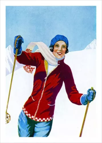 Woman Skier In Blue Beret, Greeting Card