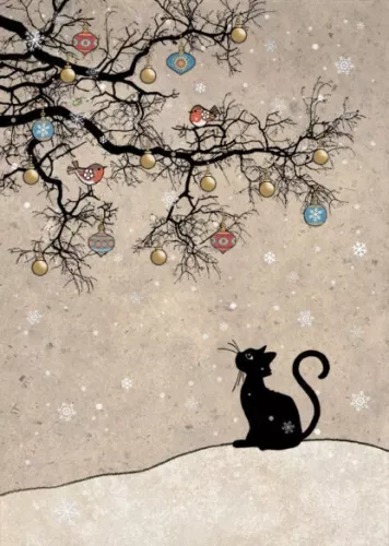 Cat and Robins, Greeting Card