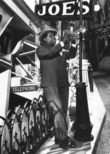 Louis armstrong playing the trumpet, Greeting Card